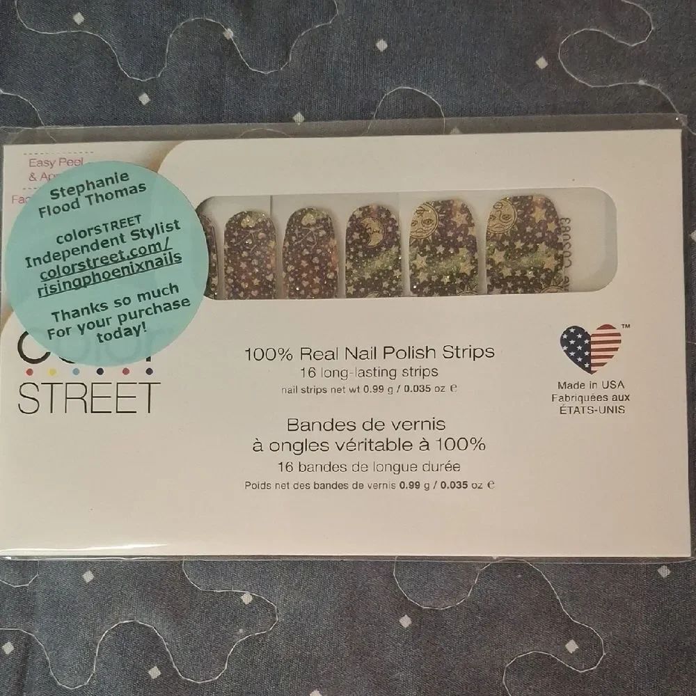 Color Street Infinity Love Gold Glitter Nail Strips Sun Moon Stars